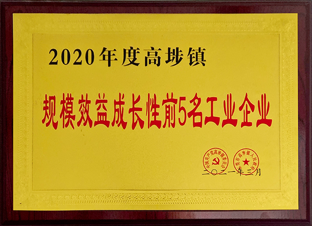 2020年度高埗鎮 規模效益成長性前5名工業企業